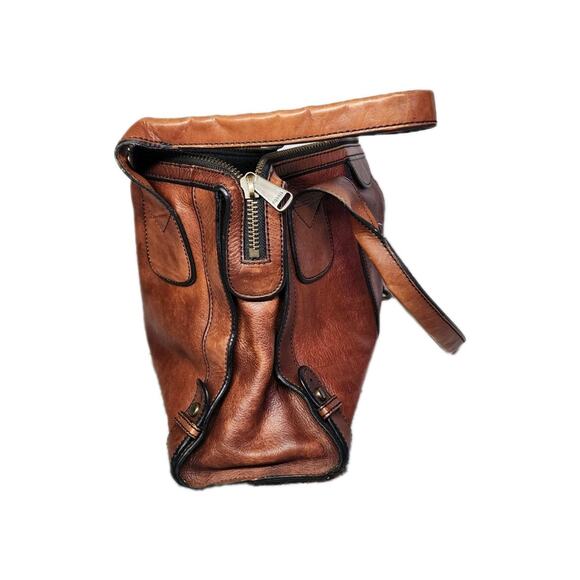 Vintage Fossil Reissue Large Satchel Handbag Camel Brown Leather With Key Charms - Picture 9 of 16